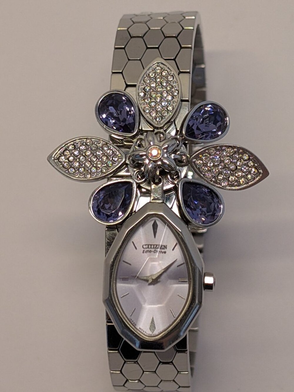 Citizen EcoDrive Lobella Crystal Flower Watch Sterling Silver Purple Face 550371 - Picture 3 of 16